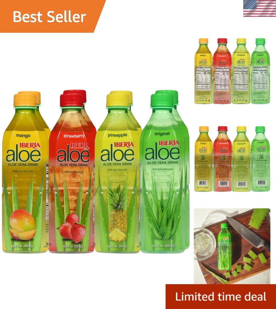 Hydrating Aloe Vera Drink Variety Pack, 8 Bottles – Healthy & Delicious Flavors