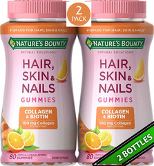 2 Pack Hair, Skin & Nails Gummies with Biotin & Collagen 160 Count (2×80) Citrus