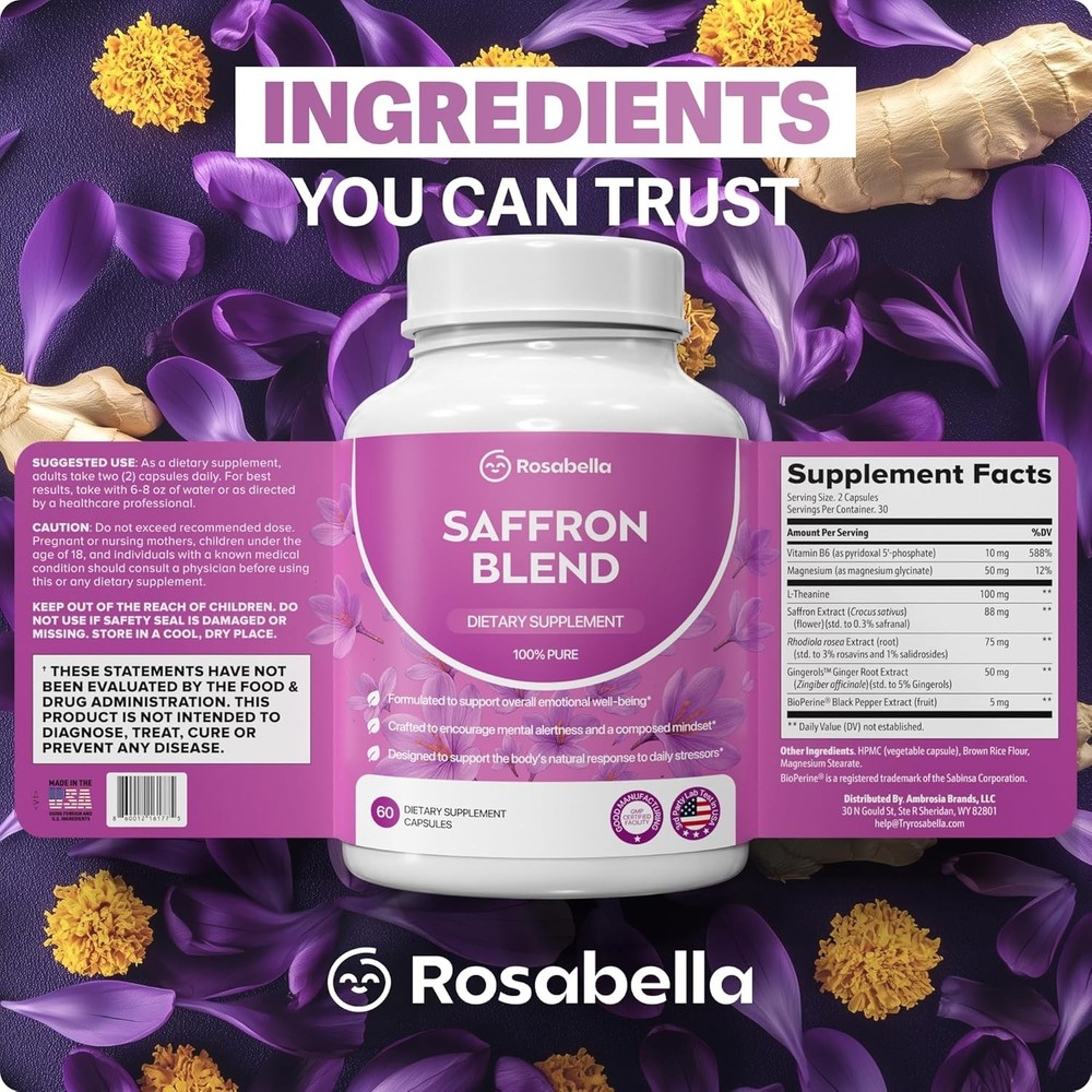 USPS Rosabella Saffron 88mg Herbal Supplement Mood Balance Mental Clarity Digest