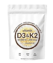 Vitamin D3 10000IU K2 MK-7 200mcg Virgin Coconut Oil Softgel Capsules 300 Count