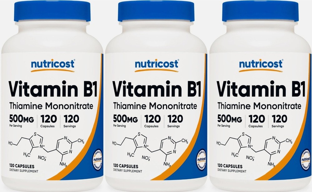 3 PACK – Nutricost Vitamin B1 (Thiamin) 500mg, 120 Capsules Each