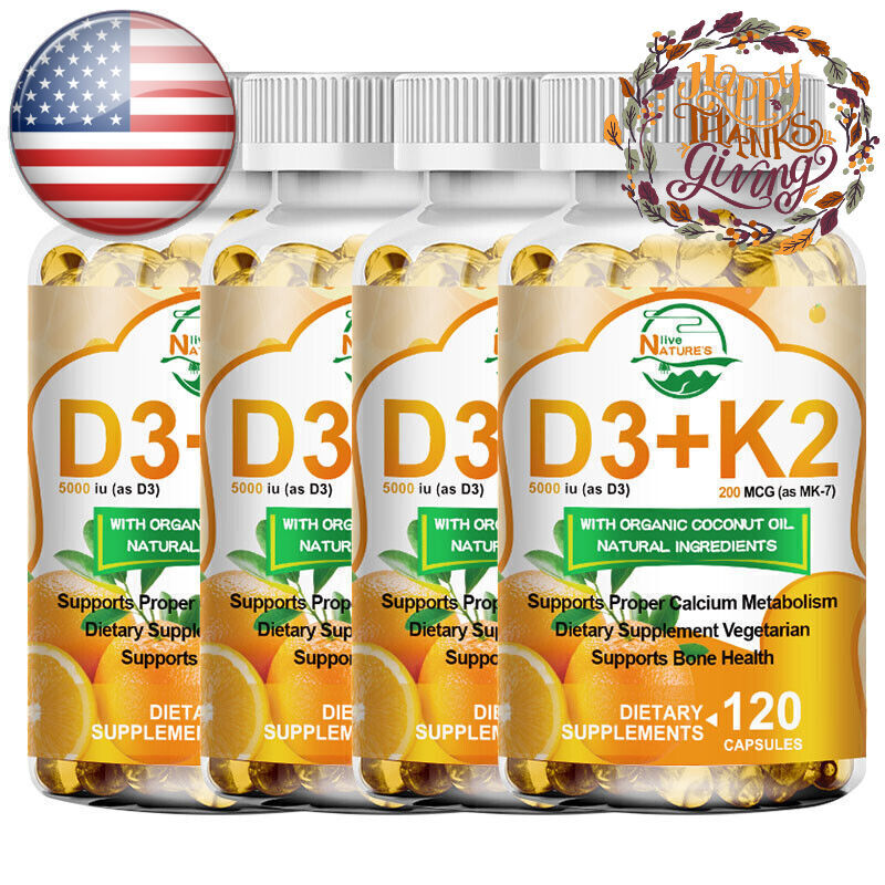 Vitamin K2 (MK7) with D3 5000 IU Supplement, 120/240/480 Capsules, Immune Health
