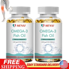 2 Packs Omega 3 Fish Oil Capsules 3x Strength 3600mg EPA & DHA, Highest Potency