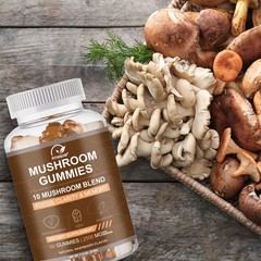 Vegan Mushroom Gummies, Lions Mane Ashwagandha Shiit for Focus & Immunity