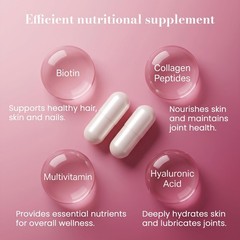 AskTaTa Hair Skin & Nails Vitamins Supplement for 1 Count (Pack of 1), White