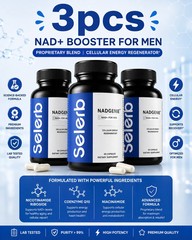Selerb NAD+ Supplement for Men L-Carnitine, L-Arginine, Maca & Ashwagandha 3pcs+