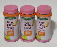 LOT (3) NATURE’S BOUNTY HAIR SKIN NAILS GUMMIES COLLAGEN BIOTIN CITRUS 80CT READ