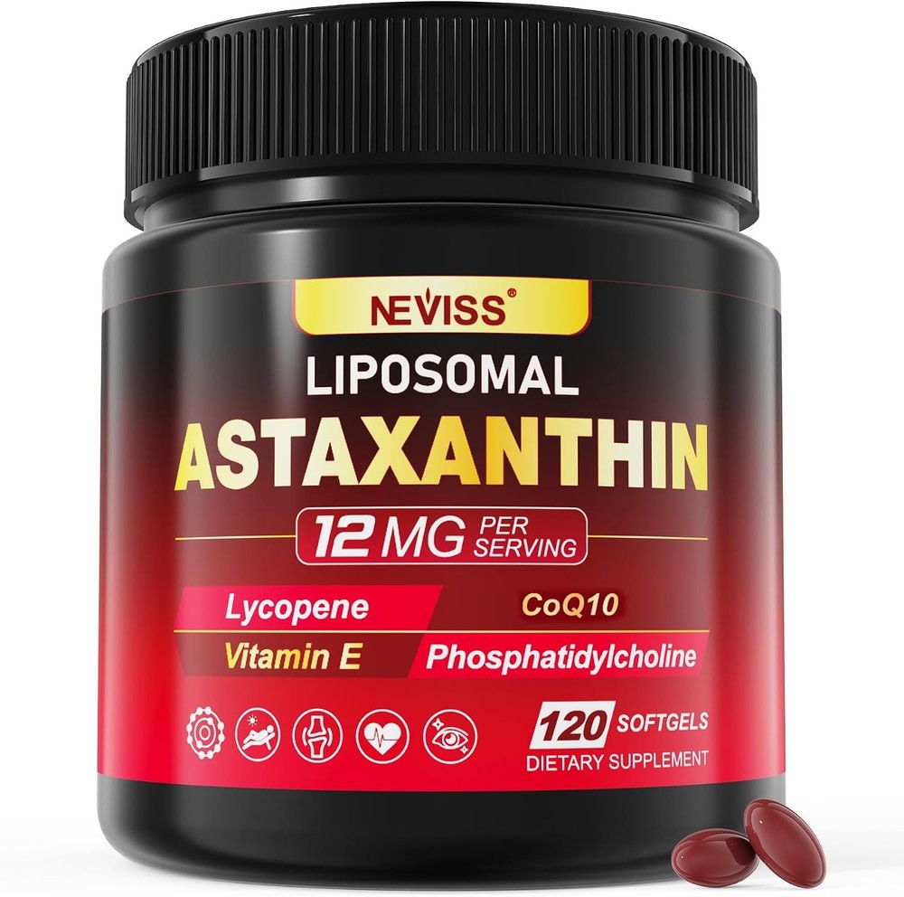 Liposomal Astaxanthin Supplements 12mg Lycopene, CoQ10, Lutein, Coconut Oil