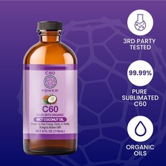 C60 Power MCT 4 oz Organic Coconut Oil, 99.99% Pure Carbon Fullerenes