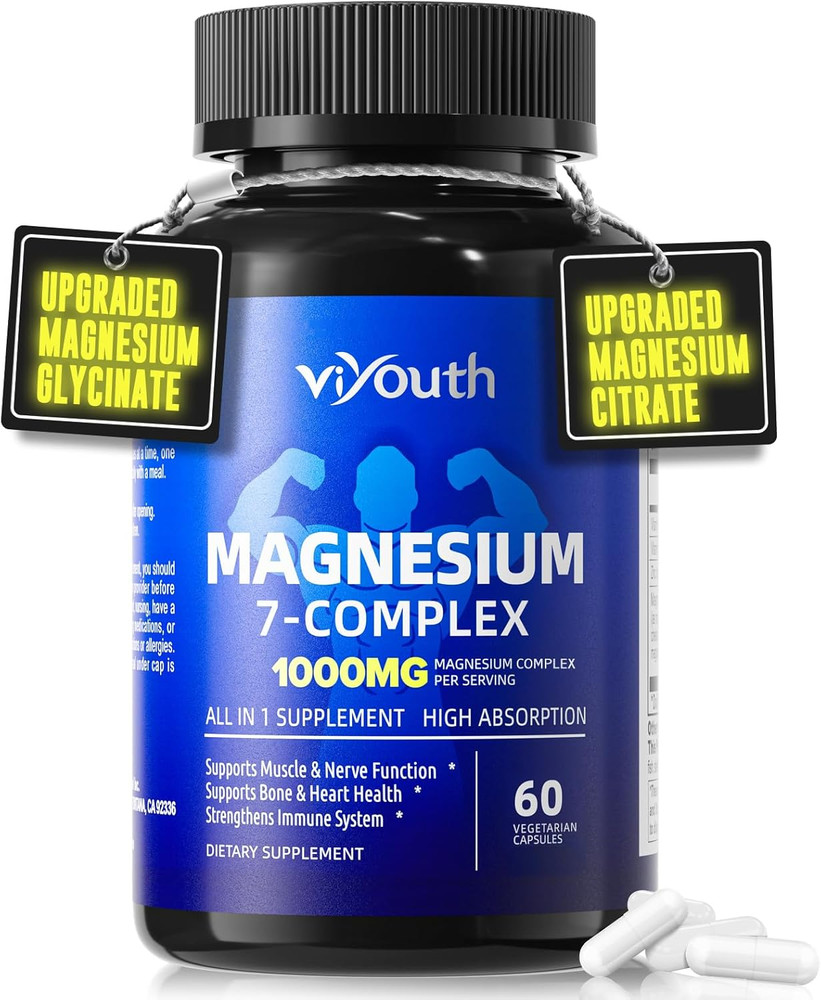 Magnesium 7 Complex Supplement Advanced with Glycinate Citrate Malate Chelate Ta