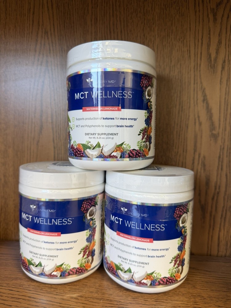 3 jars Gundry MD MCT Wellness – Watermelon Lemonade 8.25 oz – Dietary Supplement