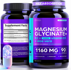 Magnesium Glycinate 1160Mg + Aloe Vera, D3 & K2 Complex 90 Capsules – High Absor