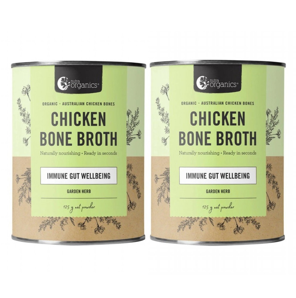 2 x Nutra Organics Chicken Bone Broth Garden Herb 125g Immune Gut Wellbeing