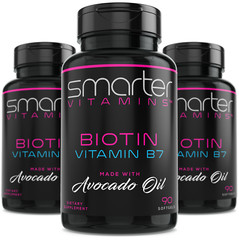 SMARTERVITAMINS – 3 Pack! BIOTIN Vitamin B7 5000mcg Enhanced with Avocado Oil