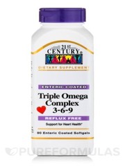 21st Century Triple Omega Complex 3-6-9 Enteric Coated Softgel Reflux Free 90 ct