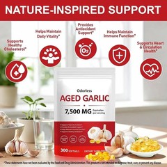 Odorless Garlic 7500Mg per Servings, 300 Softgels | 2 Years Aged Garlic Extra…
