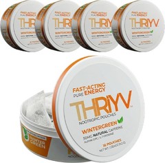 (5 Pack) THRiYV Nootropic Energy Pouches – Wintergreen – 50mg Caffeine Per Pouch