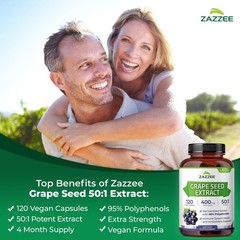 High Strength Grape Seed 50:1 Extract, 120 Capsules, 95% Polyphenols, 400 mg…