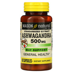 Mason Natural Ashwagandha 500 mg. Healthy Stress Response & Mood Support 60 Caps