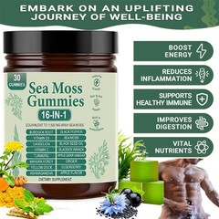 Sea Moss Gummies 16-in-1, Sea Moss mix with Black Seed Oil-Green Apple Flavor