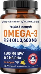 Burpless Fish Oil Omega 3 with Lemon Oil – 3600 mg EPA & DHA Softgels, 120 Count