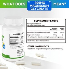 Magnesium Glycinate 400mg per Capsule – 240 Capsules – 240 Count (Pack of 1)
