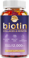 2 Packs Biotin Gummies 12,000mcg – Extra Strength Biotin – for Hair Skin & Nails