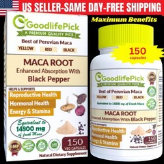 Maca Root Capsules. Yellow Maca Black Maca Red Maca & Black Pepper-150 capsules
