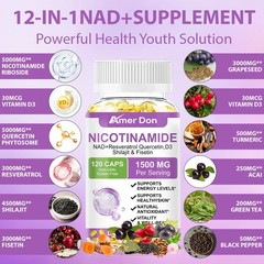 12 IN 1 NAD Supplement, 1500mg Resveratrol Containing Supplement, 120 Capsules