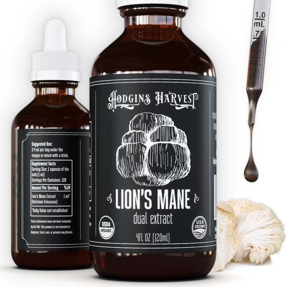 Hodgins Harvest Organic Lion’s Mane Tincture Dual Extract 4oz
