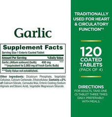 Garlic Tablets, Heart Health, 2000 Mg, Order Free Coated Tablets, 120 Ct