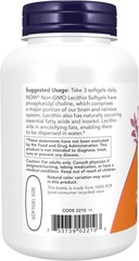 NOW Foods Lecithin 1200mg 100 Softgels Non-GMO Phosphatidyl Choline Supplement