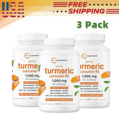 3PACK Micro Ingredients Turmeric Curcumin 1,000mg 6-in-1 Complex 120 Capsules