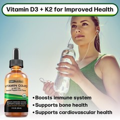 Vitamin D3+K2(MK-7) Liquid Drops, MCT Oil, Immune Support, USDA Organic, 1 fl oz