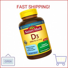 Nature Made Vitamin D3 1000 IU (25 mcg), Vitamin D Supplement for Bone, Teeth, M