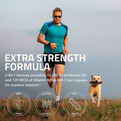 Bronson Vitamin K2 (MK7) with D3 Extra Strength 60 Count (Pack of 1)