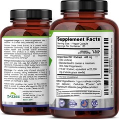 Grape Seed Extract 180 Veggie Capsules 400 mg 95% Polyphenols Antioxidant