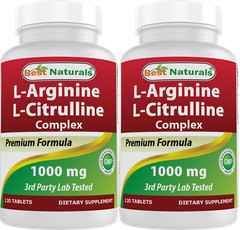 2 Pack Best Naturals L-Arginine L-Citruline Complex 1000 mg 120 Tablets