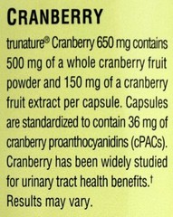 Trunature Cranberry 650mg Capsules with Pacran One-Per-Day Veggie Caps 140 Count