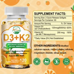 Vitamin K2(200mcg) + Vitamin D3(5000 IU) 120 Softgels Immune,Bone & Heart Health