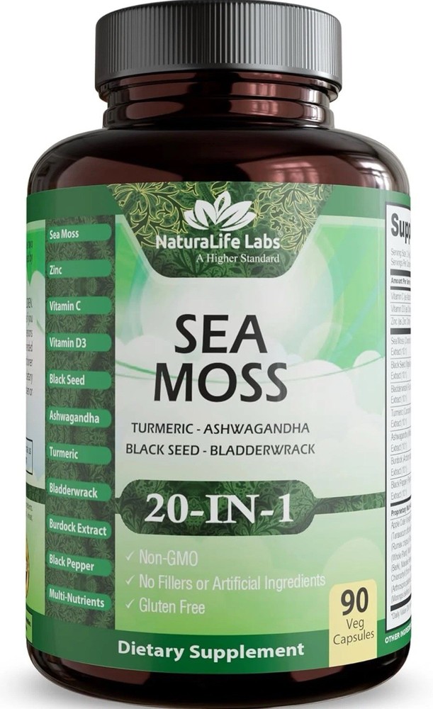 NATURALIFE Sea Moss Complex with Black Seed Oil Turmeric Ashwagandha 90 Caps