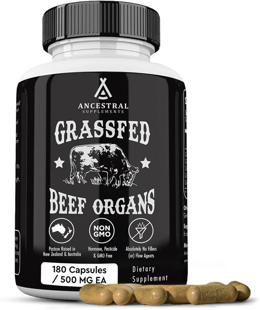 Ancestral Supplements Grass Fed Beef Organ Blend, Liver, Heart, Kidney, 180 Caps