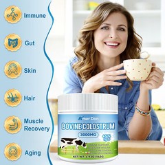 Premium Bovine Colostrum Powder, First Milking 140g/4.9oz 45% IgG 3000MG