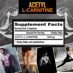 2 Packs Acetyl L-Carnitine 1500mg Fat Burner Energy Support Nervous System