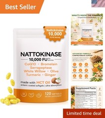 Nattokinase 10,000 FU with MCT Oil | 120 Enteric Coated Softgels for Heart He…