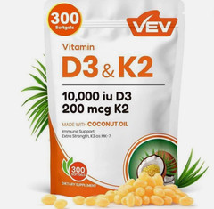 Vitamin D3 K2 Supplement, Coconut Oil for Bone & Immune Support