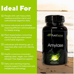 PuraDyme Amylase Digestive Enzymes – Plant-Based, Vegan, Non-GMO (180 Caps)