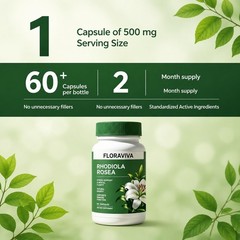 Floraviva Rhodiola Rosea 500mg, 60 Capsules – Stress & Energy Support