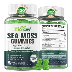 Sea Moss Gummies Sugar-Free, Extra Strength Irish Moss Gel Supplement with Io…
