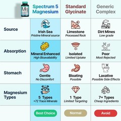 Spectrum 5 Magnesium Complex 500mg 5-in-1 Glycinate Citrate Malate 72 Minerals